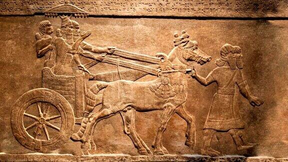 国王打猎来自亚述尼尼微的亚述巴尼帕尔宫殿的浮雕