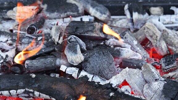 在炭火上准备烤肉串