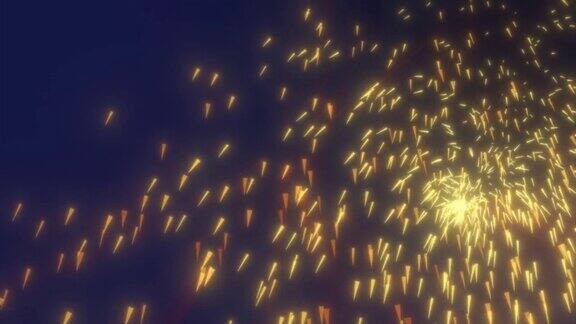 抽象飞行小黄色火焰发光明亮的火花粒子与高光闪亮能量神奇的黑暗背景抽象的背景视频在高质量的4k运动设计