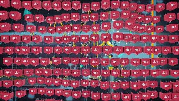 许多3d社交媒体通知爱如心图标3d社交媒体通知爱如心图标在红色