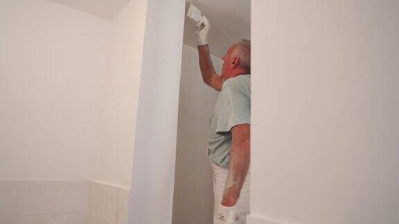房屋油漆工高级男子油漆墙壁的家装