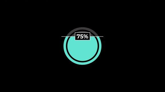 饼图0至75%百分比信息图加载圈圈或传输下载动画与alpha通道