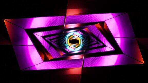 彩色闪光的光在一个抽象的扭曲立方体空间隧道vj循环音乐背景