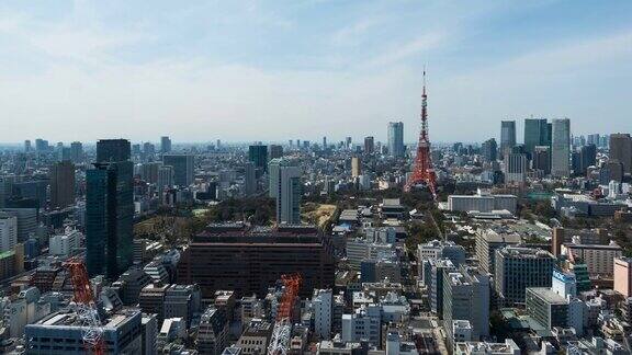4K时间推移:时间推移东京城市与东京塔平移拍摄