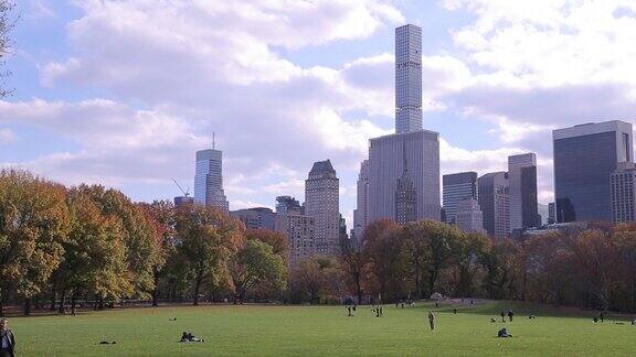 秋天纽约中央公园的大草坪