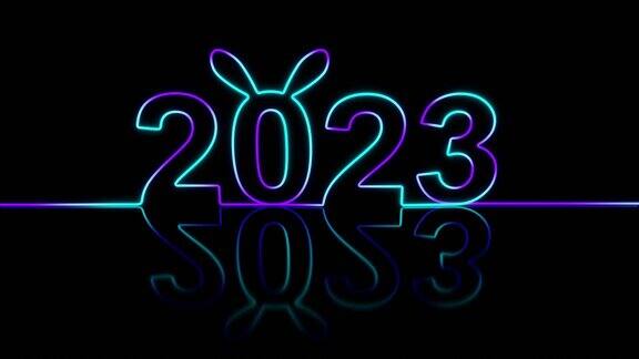 霓虹灯紫色和蓝色2023标题与兔子耳朵循环动画