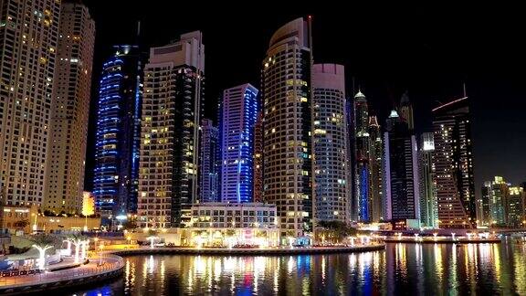 迪拜码头夜晚时光流逝阿拉伯联合酋长国