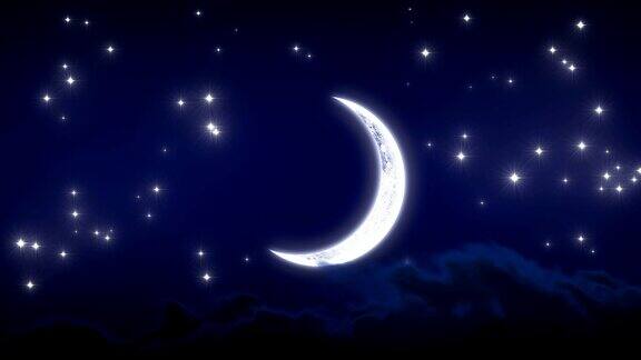 美丽的新月与星星和云彩