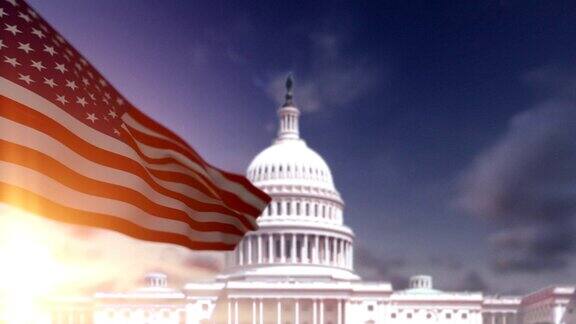 美国国旗与美国国会大厦