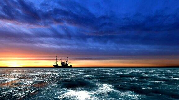 渔船在海上航行令人惊叹的天空