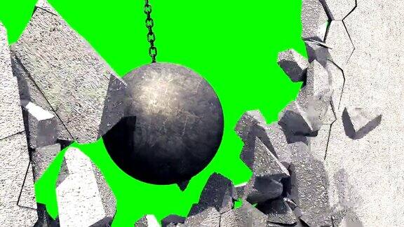 金属破碎球粉碎白墙绿色的屏幕