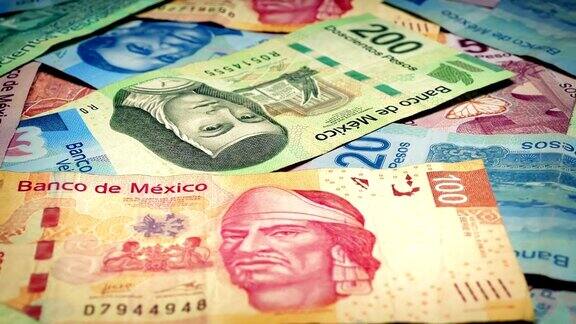 墨西哥比索钞票旋转特写