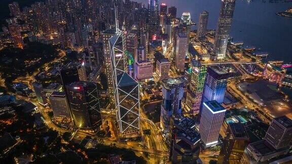 香港城市黄昏的超延时鸟瞰图