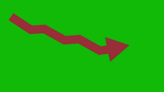 红色向下危机动画图标在绿色屏幕上经济简单的移动箭头