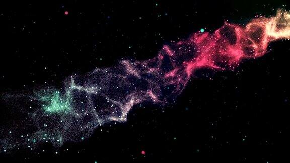 彩色红色星云与恒星、云和气体的三维动画