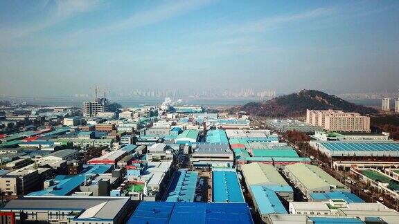 鸟瞰图工业园区日落韩国首尔仁川