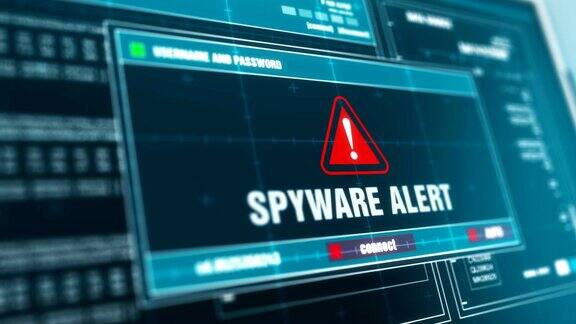 间谍软件警报屏幕上的警报信息计算机屏幕输入系统登录和密码登录进入显示进度授予系统安全警告信息