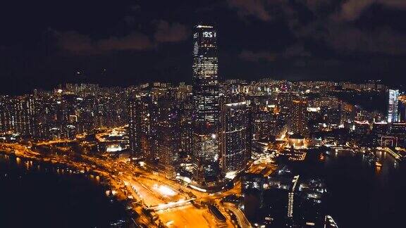 香港维多利亚港夜间鸟瞰图