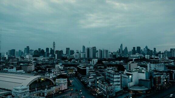 时间推移鸟瞰图曼谷城市景观与曼谷火车站