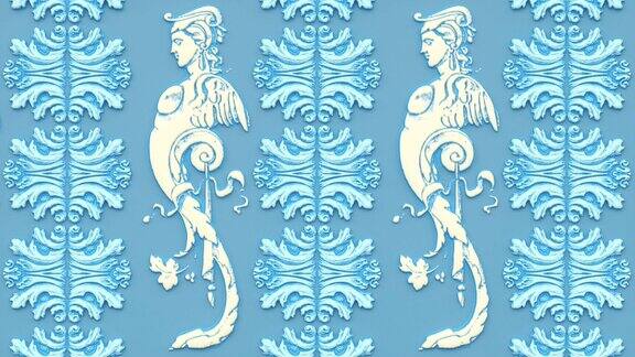 装饰花卉巴洛克民族装饰文艺复兴时期复古古董复古图案维多利亚优雅的锦缎背景蓝色自然假日壁纸与雕像或雕塑
