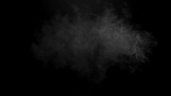 动画的云灰色烟雾出现和消失在黑色的背景