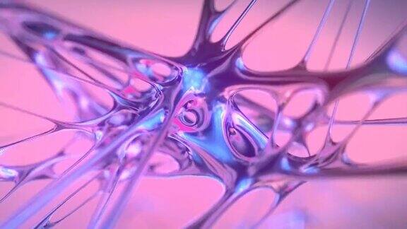 抽象的有机未来主义形状由液态彩虹金属制成在粉红色空间中跳动具有景深3d渲染彩虹数字无缝循环动画高清分辨率