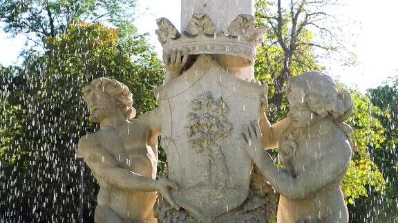 旅行欧洲的街道布恩雷蒂罗公园的喷泉马德里西班牙缓慢的运动高清
