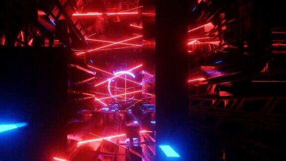 高科技霓虹灯科幻隧道时尚的霓虹辉光线在镜面隧道中形成图案和构造美丽的霓虹灯隧道飞越科技网络空间3d环形无缝4k光明青年bg激光