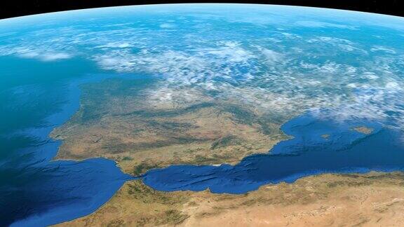 外太空卫星拍摄的西班牙和北非的动画