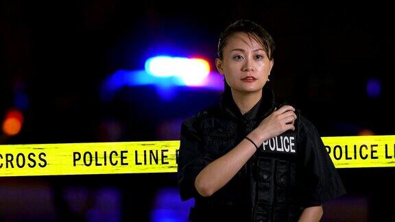亚裔美国女警官从犯罪现场通过无线电呼叫