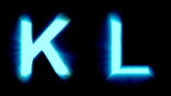 发光字母K和L-冷蓝色光-闪烁闪烁的动画环隔离