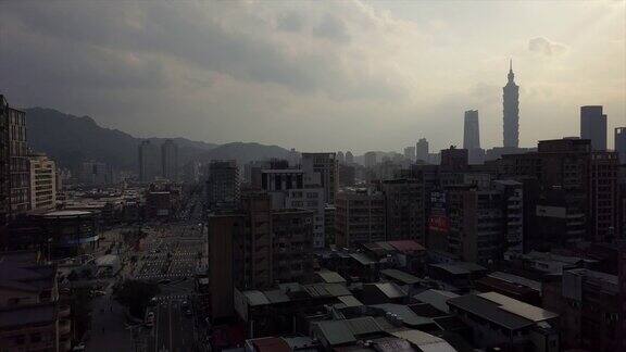 台湾晴天台北市景中心高空中全景4k
