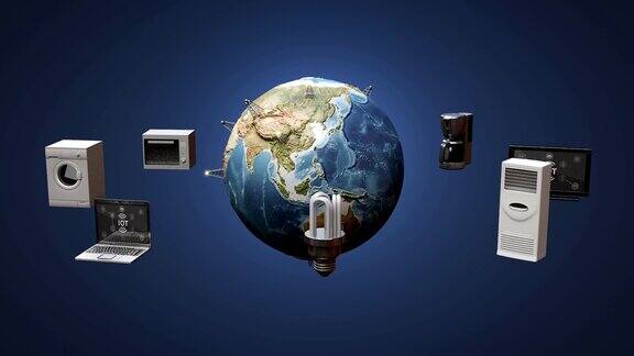 全球地球网络连接显示器、微波炉、灯泡、洗衣机、空调、音响、咖啡壶、智能家电、物联网