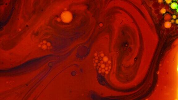迷幻的液体光显示了墨水在水、油、颜料、液体和脉动气泡中的奇怪图案真实的60年代迪斯科油轮近距离细节丰富多彩的背景前卫的视觉表演标志音乐视频标题演职员表