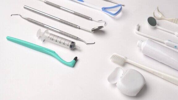 俯视图4k牙刷和牙科组