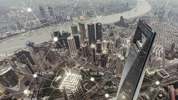 上海城市网络ZI鸟瞰图日暮过渡