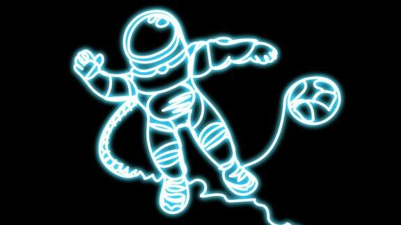 霓虹灯宇航员在星球附近的太空飞行