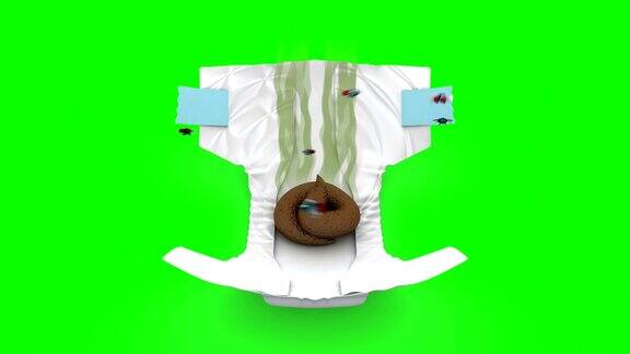 臭烘烘的尿布3D动画卡通风格绿屏loopable