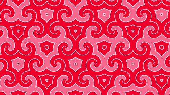美丽的几何无缝循环催眠扭曲的东方红色曲线图案动人的几何装饰优雅点缀无尽的背景