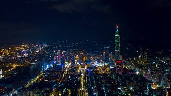 夜光照亮台北市景著名塔空中全景4k时间推移台湾