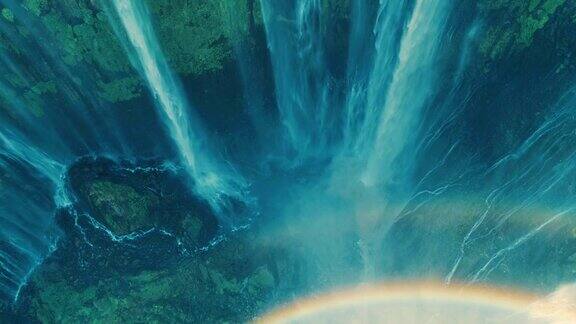 Tumpaksewu彩虹瀑布空中风景印度尼西亚