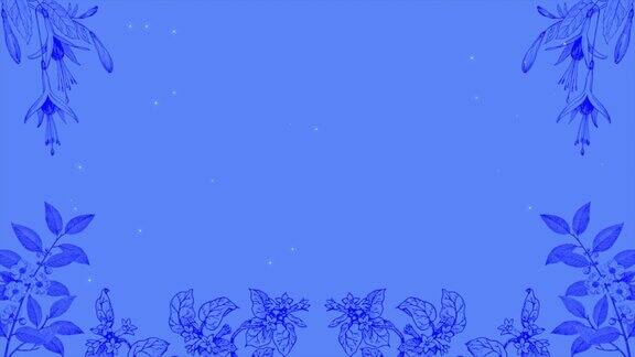 复古浪漫的花与苍蝇闪光的蓝色纹理
