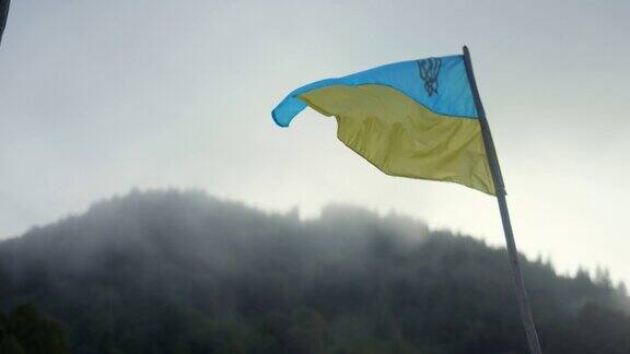乌克兰国旗在旗杆上展开爱国主义
