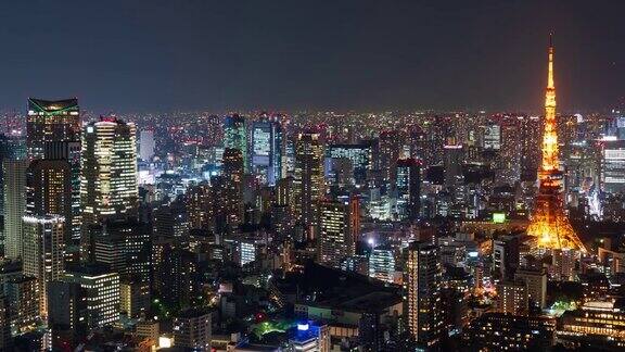 日本东京城市夜晚的时间流逝