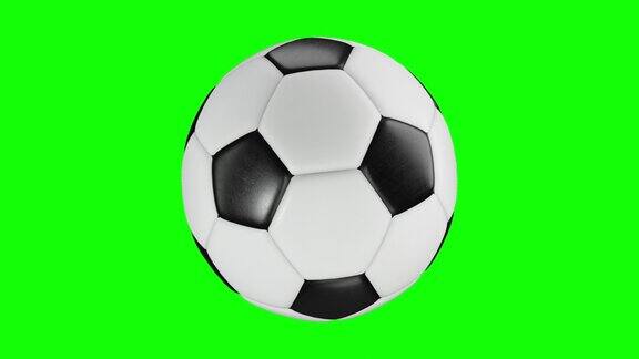 足球以4K格式循环播放绿色屏幕背景上的3D渲染足球