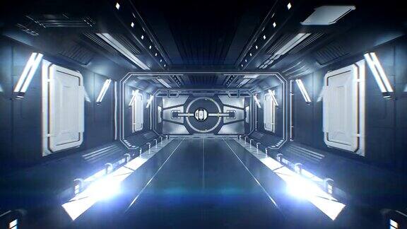 穿越未来宇宙飞船隧道打开金属门飞向白光带有Alpha通道的抽象科幻3d动画