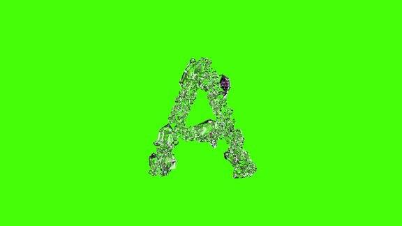 清楚的钻石水晶字母-字母A在绿色屏幕上孤立环视频