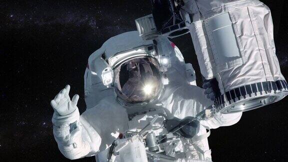 宇航员在外层空间的恒星背景