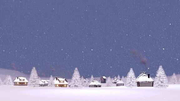 在下雪的晚上村子被雪覆盖了