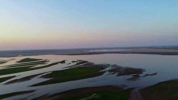 落日时分的鄱阳湖景观航拍